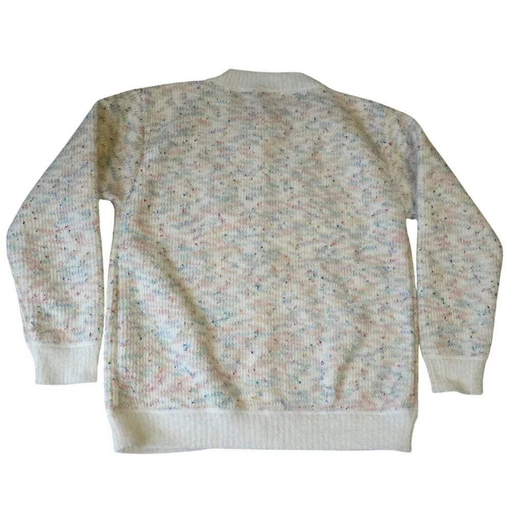 Cream Speckled Knit‎ Button Up Cardigan Pearl Buttons Cozy Academia